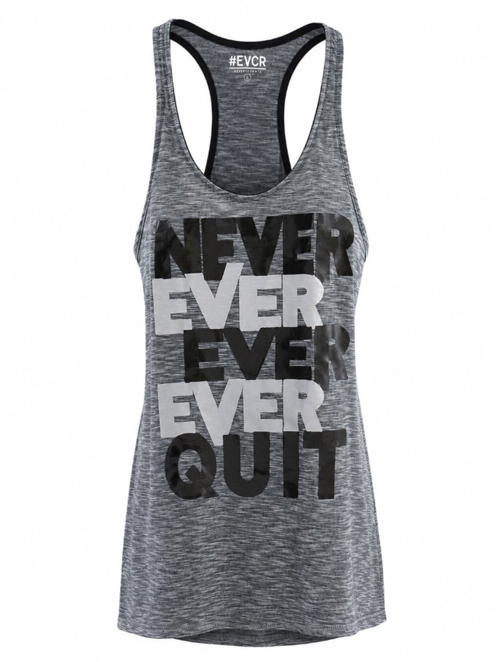 Never Ever Quit Womens Racerback Tank Top Large Gray Motivational Activewear